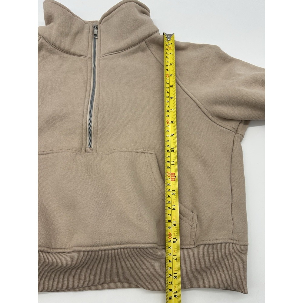 AUTOMET Women's Half Zip Cropped Sweatshirt Fleece Pullover Beige Small - Picture 7 of 10